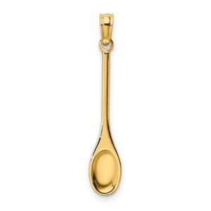 14K Yellow Gold Polished 3-D Novelty Chef's Wooden Spoon Necklace charm pendant